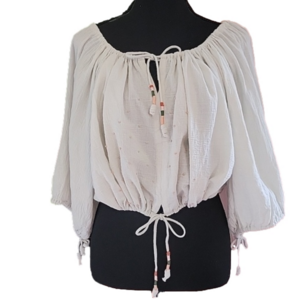 One of a Kind Upcycled/Embellished Two Little Sisters Crop Peasant Top Size 10
